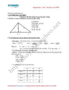 Trọng tâm lý thuyết Hình học Lớp 9